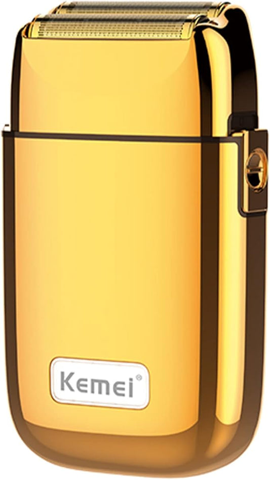 KEMEI Electric Razors for Men, Professional Cordless All Metal Electric Razor, Lithium Titanium Razors, USB Rechargeable Facial Beard Trimmer,Golden (TX1 Gold)