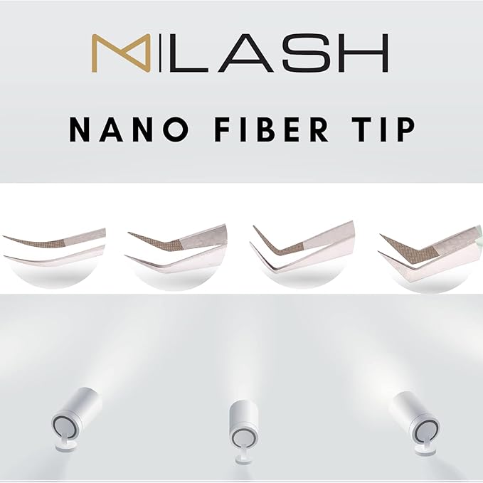 M LASH Tweezers for Eyelash Extensions (Set of 4) - Professional Lash Extension Tweezers - Fiber Tip, Japanese Steel, Diamond Grip Eyelash Extension Tweezer (ET-Neu)