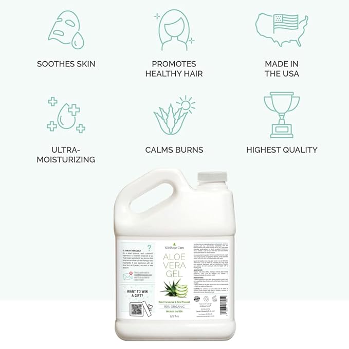 Aloe Vera Gel Organic Gallon for Face, Skin, Hair & Sunburn Relief 100 Percent Pure Aloe Vera Gel Bulk Wholesale - Cold Pressed, Vegan, Unscented - Made in USA (128 Fl Oz)