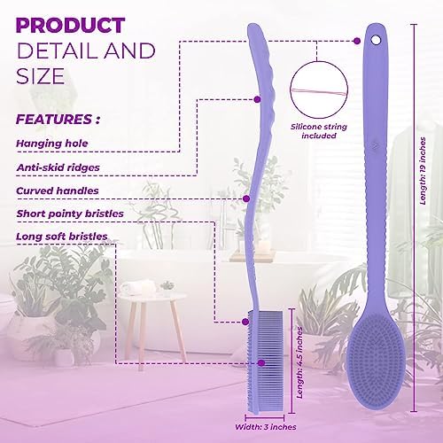 Avilana Back Scrubber for Shower,19 inch Silicone Body Scrubber with Handle, Shower Back Scrubber for Men and Women, Back Brush for Shower, Loofah with Handle Shower Brush