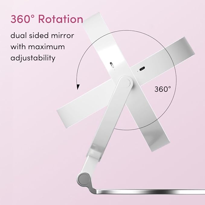 Fancii Travel Magnifying Mirror 10x /1x with Lights, Rechargeable | 9-Inch Extra Large LED Lighted Makeup Mirror, Folding Double Sided Portable Vanity Mirror, 3 Light Settings, Touch Sensor (Sadie)