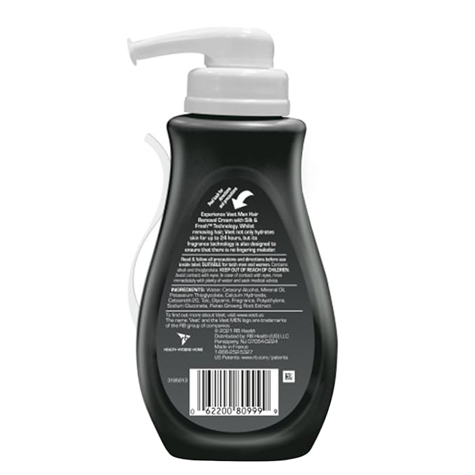 Veet Sensitive Skin Dermatologically Tested 13.5 Fl Oz. 5 Min Men's Hair Removal Gel Cream with Spatula For Body, Chest & Back (2 Pack)