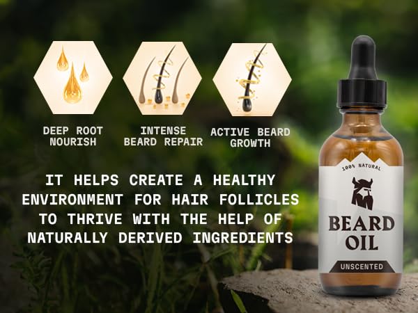 Striking Viking Beard Oil for Men - 2 Fl Oz, Unscented - Naturally Derived Conditioner with Almond, Tea Tree, Argan & Jojoba Oil for Beard Growth, Softening & Moisturizing