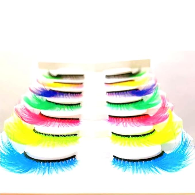 Sunniess Ombre Colored Lashes Cateye Eyelashes Fluffy Wispy Fake Lashes for Halloweens Cosplay Party Stage Make up Faux Mink False Eyelashes 7 Pairs (7ce-01)