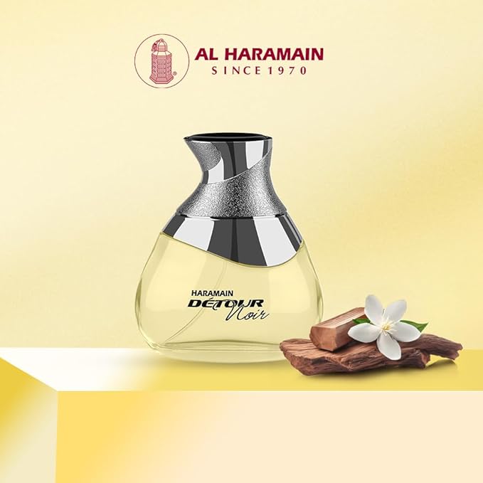 Al Haramain Detour Noir for Unisex - Arabian Perfume for Women & Men - Long Lasting Arabic Cologne - Amber Woody Fragrance with Notes of Vanilla, Lavender, Jasmine, Sandalwood - Eau de Parfum - 3.33oz