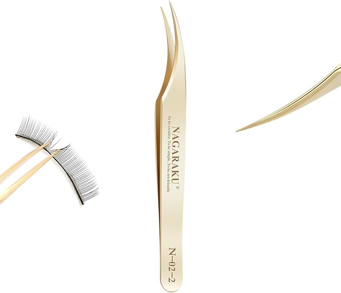 NAGARAKU Eyelash Extension Tweezers Gold Straight Isolation Professional Isolator Stainless Steel Precision (N-02-2)