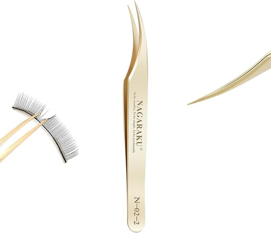 NAGARAKU Eyelash Extension Tweezers Gold Straight Isolation Professional Isolator Stainless Steel Precision (N-02-2)