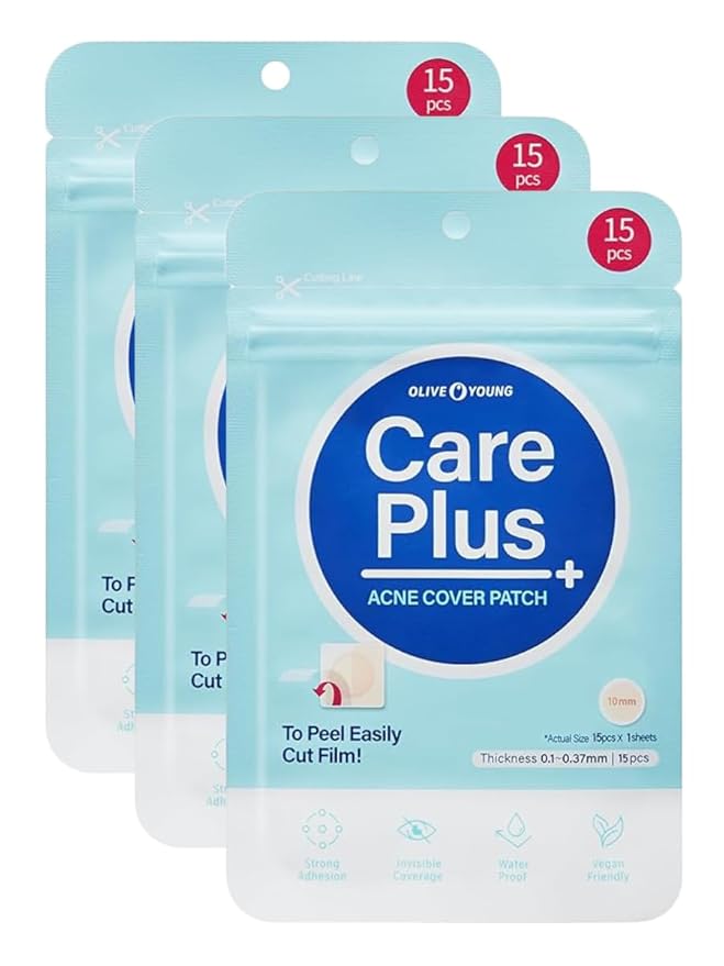 OLIVE YOUNG Care Plus Spot Patch | Hydrocolloid Acne Korean Spot Patch to Cover Zits, Pimples and Blemishes, for Troubled Skin and Face (Hydrocolloid, 45 Count (Pack of 3))