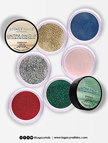 Legacy Nails Professional COLLECTION Acrylic Powder Kit 6 Colors Nail Art Set for Manicure DIY for Dip & Acrylic Nail Extensions (DIAMONDS COLLECTION)