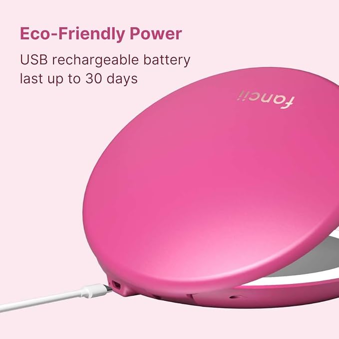 Fancii Taylor Compact Travel Mirror with Light, Rechargeable, 10x /1x Magnifying, 3 LED Light Settings - Best for Makeup, On The Go Touch-Ups, (Magnolia Burst)