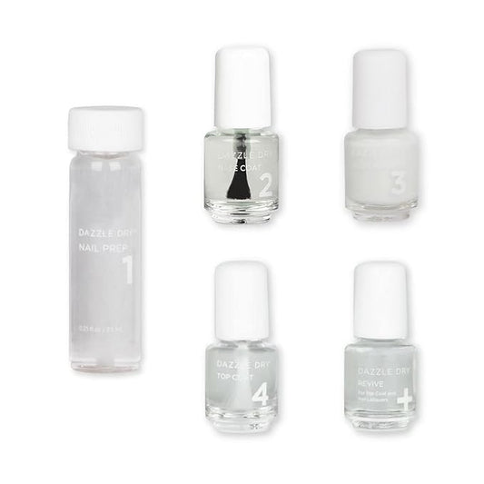 Dazzle Dry Mini Kit 4 Step System - Fine China, a sheer milky white. Simple and clean. (5 Piece Kit / 5 Manicures)