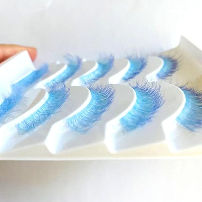 Sunniess Ombre Afro-Curl Colored Lashes Silk Protein Fluffy Wispy Volume Fake Short Lashes with Color for Daliy Halloweens Cosplay Party Stage Blue Purple Lashes Make up False Eyelashes 5 Pairs