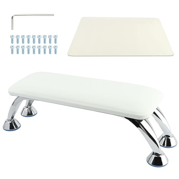 Nail Arm Rest and Polish Mat Set, Foldable PU Leather Hand Pillow, Manicure Table Mat, White