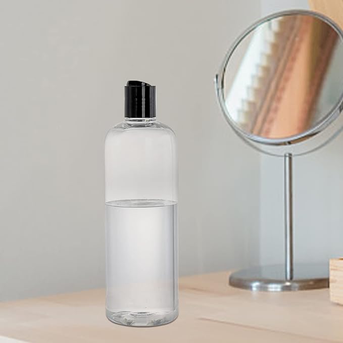 Peohud 20 Pack 16oz Clear Plastic Empty Bottles with Disc Top Flip Caps, Refillable Shampoo Bottles, Squeezable Travel Containers for Shampoo, Lotions, Liquid Body Soap, Creams, BPA Free