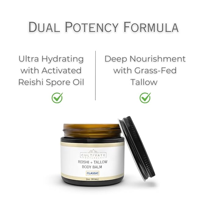 Reishi Tallow Body Balm - Classic Citrus (2 oz) | Grass Fed Beef Tallow - Non-toxic, Paleo Friendly Skincare | Infused with Reishi Spore Extract | Moisturizing & Hydrating for All Skin Types