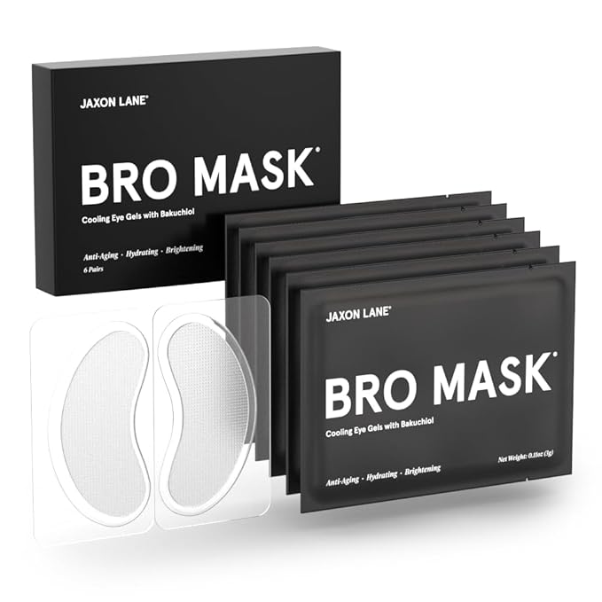 BRO MASK Under Eye Gel Pads: Cooling Eye Patches for Dark Circles and Puffiness | Anti Aging Hydrogel Eye Patch Set + Bakuchiol, Green Tea, Hyaluronic Acid, Caffeine, Niacinamide/Vit B3 (2 X 6 Pairs)