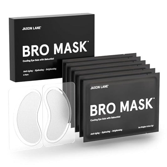 BRO MASK Under Eye Gel Pads: Cooling Eye Patches for Dark Circles and Puffiness | Anti Aging Hydrogel Eye Patch Set + Bakuchiol, Green Tea, Hyaluronic Acid, Caffeine, Niacinamide/Vit B3 (2 X 6 Pairs)