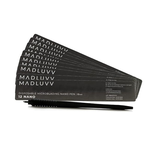 MADLUVV Nano 12 Professional Brow Artistry Pens for Flawless Eyebrows, Premium Pens for Pigment Ink, 18mm Sterile Disposable Micro Brow Sharp – 10 Pack