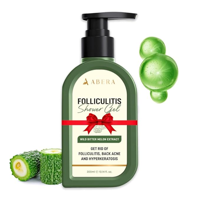 ABERA Folliculitis Shower Gel, BHA Back Acne Body Wash with Wild Bitter Melon Extract & Tea Tree Oil, Reduces Back Acne & Hyperkeratosis for Men & Women, Safe for All Skin Types, 10,14 fl oz