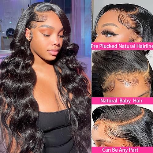 34 Inch Body Wave Lace Front Wigs Human Hair Wigs for Black Women 13x4 HD Transparent Lace Front Wigs Pre Plucked with Baby Hair 180% Density Glueless Wigs Human Hair Natural Black