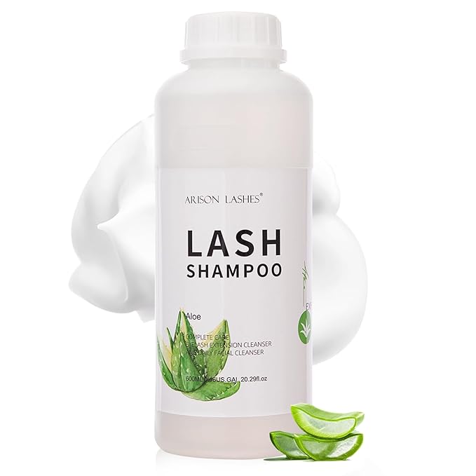 Arison Eyelash Eyelash Extension Shampoo 600ml / Eyelid Foaming Cleanser/Wash for Extensions and Natural Lashes/Paraben & Sulfate Free Safe Makeup & / Professional & Self Use (Aloe)