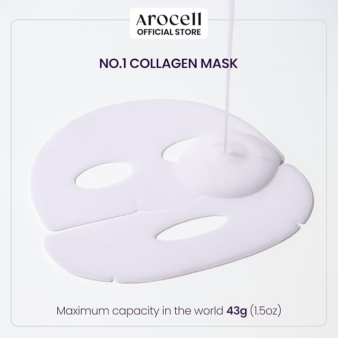 AROCELL Super Collagen Mask 12 Facial Sheet Dual Matrix Hydrogel Masks with Low Molecular Weight Collagen for Elasticity Hydrating Anti-Aging Cooling Korean Skincare, 43g x 12ea