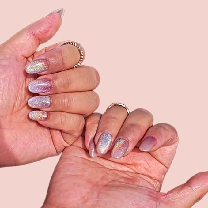 Press on Nails Handmade Nails 3D Press on Nails Short Medium Oval Almond Nails Fake Nails Glitter Cat Eye Nails Gel Nails Durable Reusable False Nails 10 Pcs (Dream Dazzle, M)