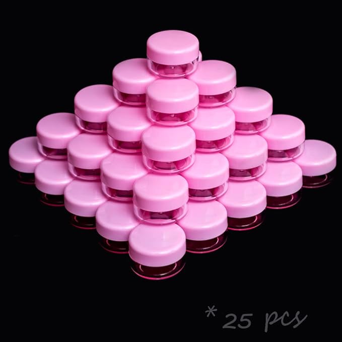 ZEJIA 5 Gram Sample Containers with Lids, Mini Makeup Containers, Empty Plastic Travel Cosmetic Containers with Labels(25 Count, Pink Lid)