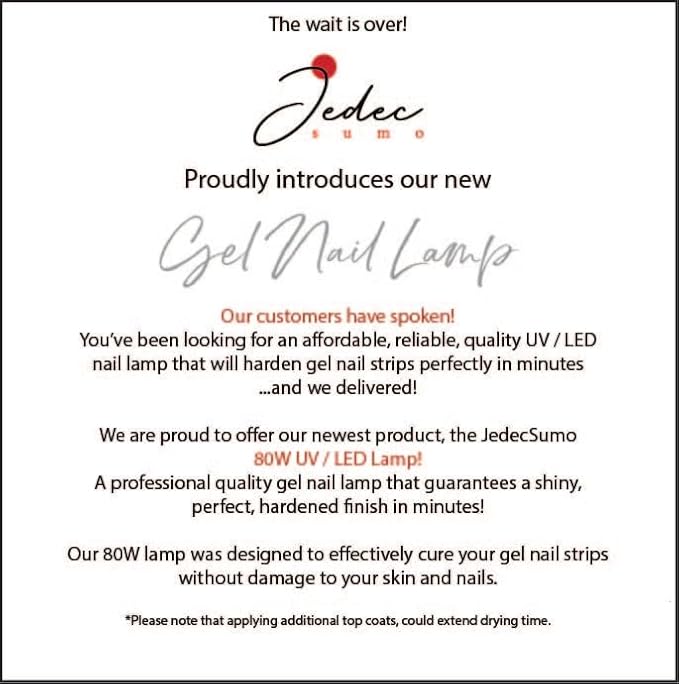 80W LED UV Lamp for Gel Nails. UV Nail Light. 4 Settings (Including Low Heat Mode). Easy to use. Compatible with All Gel Nail Polish,Wraps, Gel Polish Strips.