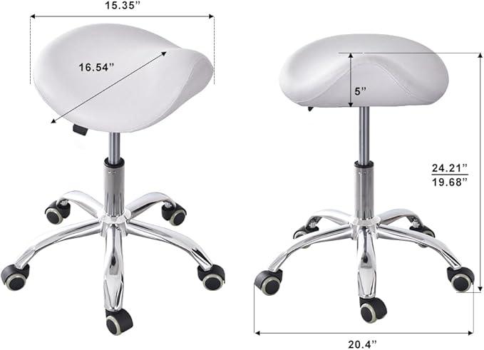 Ergonomic Saddle Rolling Stool for Salon Office Bar Tattoo Lash Tech Manicure Kitchen Hygienic Home Eyelash Artist Spa Metal Stool with Wheels Adjustable Seat Chair,White