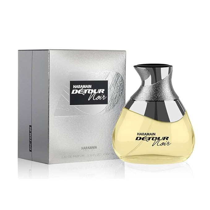 Al Haramain Detour Noir for Unisex - Arabian Perfume for Women & Men - Long Lasting Arabic Cologne - Amber Woody Fragrance with Notes of Vanilla, Lavender, Jasmine, Sandalwood - Eau de Parfum - 3.33oz