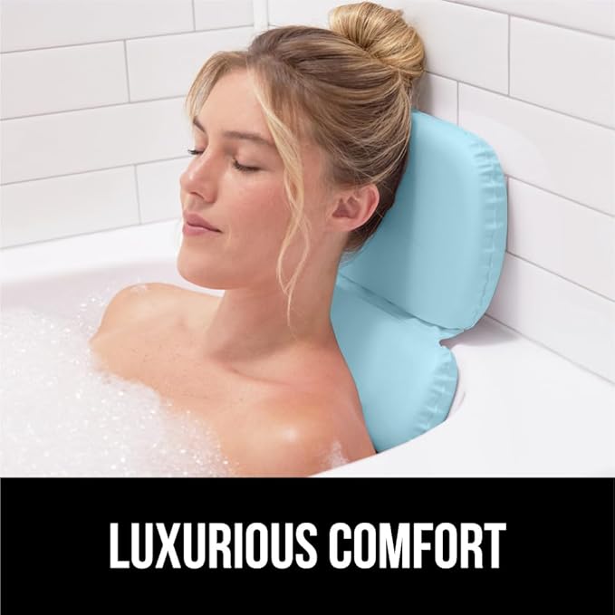 GORILLA GRIP Bath Pillow for Tub, Improved Suction Cups, Luxury Bathtub Pillows, Headrest for Neck and Back Support, Relaxing Home Spa, Hot Tubs and Bathroom Essentials, Gifts for Women, 3 Panel Blue