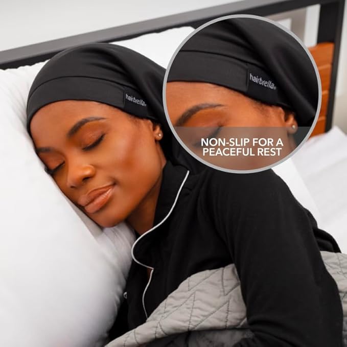 Hairbrella Satin Lined Adjustable Sleep Cap - Sleeping Caps for Women to Protect Hair, Satin Band Edge, Silk Bonnet