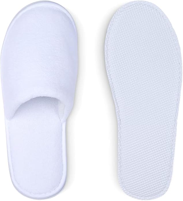 Spa Slippers, Disposable Slippers for Guests Bulk of 6 Pairs - Non-Slip Closed-Toe Premium White Spa Slippers Bulk with Travel Bags - Coral Fleece Hotel Slippers for Women and Men