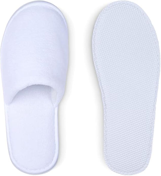 Spa Slippers, Disposable Slippers for Guests Bulk of 6 Pairs - Non-Slip Closed-Toe Premium White Spa Slippers Bulk with Travel Bags - Coral Fleece Hotel Slippers for Women and Men