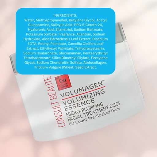 Consult Beaute Volumagen Volumizing Essence Micro Plumping Facial Treatment Discs - Hyaluronic Acid - Collagen - Skin Hydrating - Twin Pack 120 Count