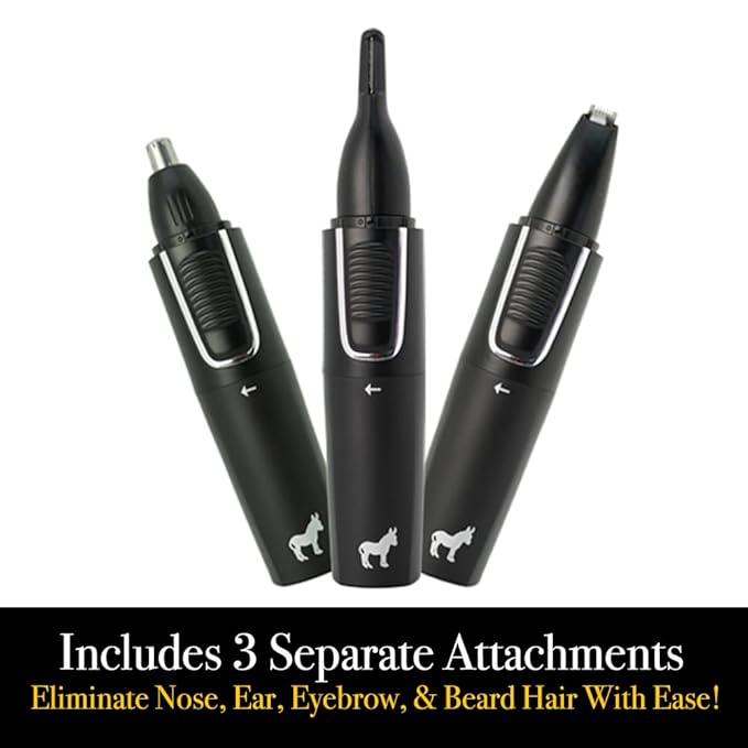 Pete & Pedro Nose & Ear Hair Trimmer – Clipper Has 3 Attachments for Nose/Ear, Eyebrows Trimming, & Facial Hair Detailing | Men & Women, Stainless Steel, Wet/Dry, USB | As Seen on Shark Tank