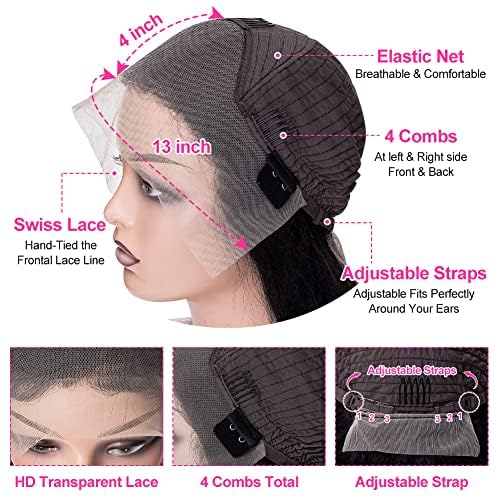 34 Inch Body Wave Lace Front Wigs Human Hair Wigs for Black Women 13x4 HD Transparent Lace Front Wigs Pre Plucked with Baby Hair 180% Density Glueless Wigs Human Hair Natural Black