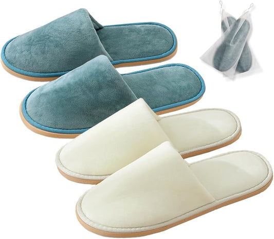 GONG GONG 6 Pairs Non Slip Disposable Slippers, Washable & Reusable, Closed Toe Crystal Velvet Slipper for Guest, Bathroom, House, Hotel, Party, SPA, Wedding