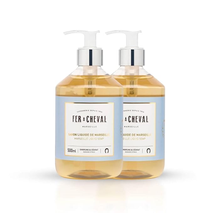 Fer à Cheval Marseille Liquid Soap, Luxury French Liquid Soap, Savon Liquide De Marseille, Seaside Citrus 500ml, Set of 2, 16.9 f oz