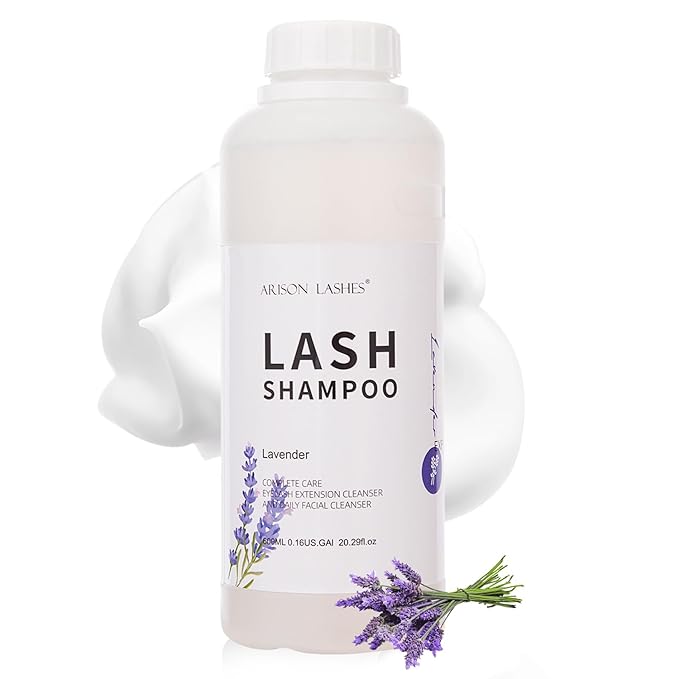 Arison Eyelash Eyelash Extension Shampoo 600ml / Eyelid Foaming Cleanser/Wash for Extensions and Natural Lashes/Paraben & Sulfate Free Safe Makeup & / Professional & Self Use (Lavender)