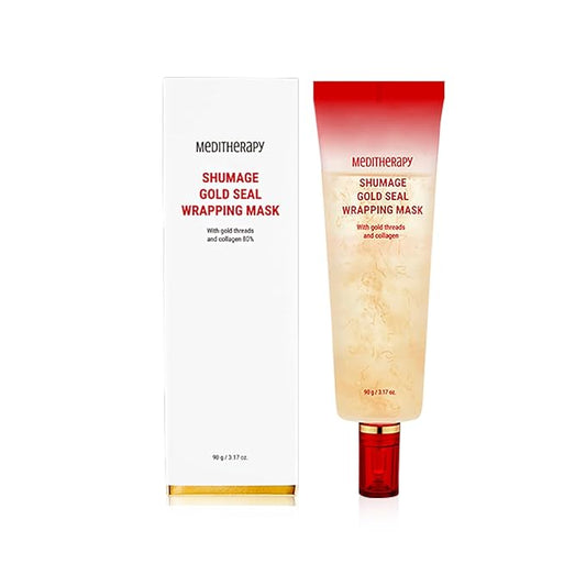 Shumage Gold Seal Wrapping Mask - Collagen Peel Off Face Mask for Glass Skin - Overnight Mask with Gold Threads for Hydrating and Tightening - Long-lasting Elasticity and Radiant Glow - 3.17 oz.