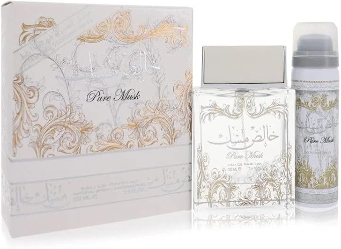 Lattafa Perfumes Pure Musk 2 Piece Set for Unisex (3.4 Ounce Eau de Parfum Spray + 1.7 Ounce Perfumed Body Spray)