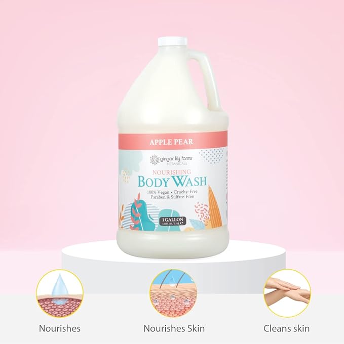 Ginger Lily Farms Botanicals Nourishing Body Wash, 100% Vegan & Cruelty-Free, Apple Pear Scent, 1 Gallon Refill (128 fl oz)