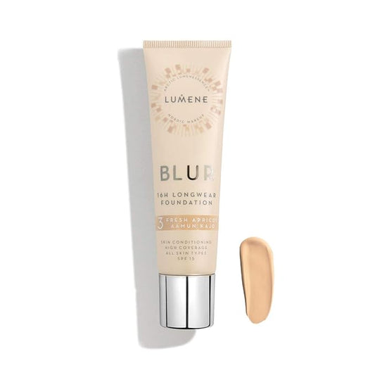 Lumene Longwear Blur Foundation SPF 15 for All Skin Types Medium Coverage with Arctic Cloudberry 30 ml / 1.0 Fl.Oz. (3 Fresh Apricot)