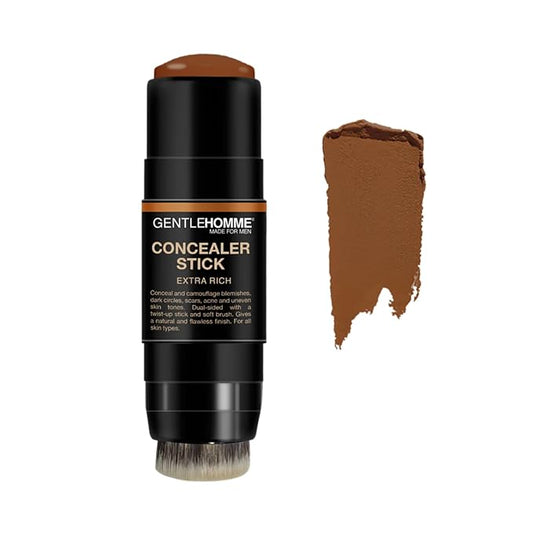 Concealer Stick - Men’s 2-in-1 Concealer & Brush - For Blemishes, Dark Circles, Scars, Acne & Uneven Skin Tones - Natural Finish - All Skin Types - Vegan - Extra Rich - 1 Stick