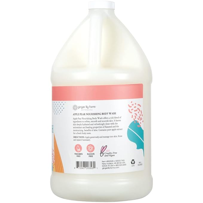 Ginger Lily Farms Botanicals Nourishing Body Wash, 100% Vegan & Cruelty-Free, Apple Pear Scent, 1 Gallon Refill (128 fl oz)