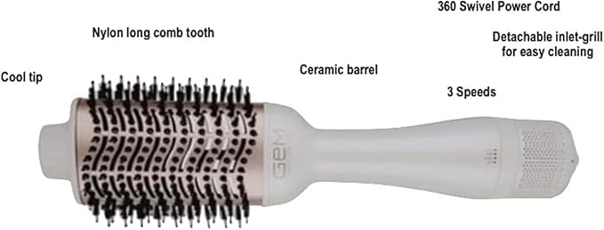 Generic GEM Hot Air Styling Brush for Dry Style Volume Pearl White/Rose Gold Hair Dryer