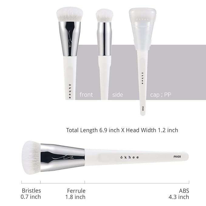 [SOO ADOR] okhee WHITE JADE Foundation Brush PIV01 - Flawless and Smooth Foundation Application for Radiant Skin | Designed by K-Pop Makeup Expert Seo Ok | Makeup Brush Base Brush