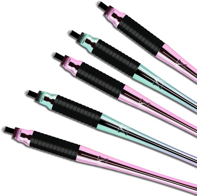 M PACK OF 10 Mellie's Signature Microblading Disposable Pen - Sterilized Blade - Comfortable Rubber Grip With Pigment Sponge (U18 NANO .15mm, Multi Color)